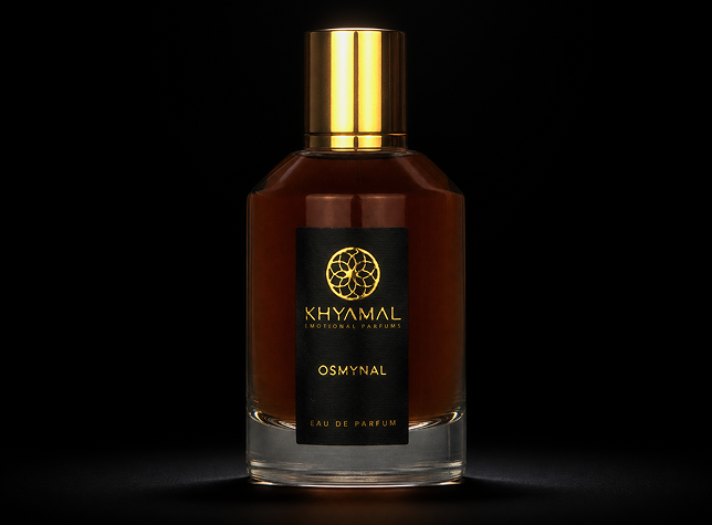 Flacone OSMYNAL Eau de Parfum su fondo nero con luce dorata